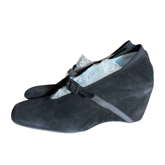Thierry Rabotin Wedges Flange suede Leather Black Mary jane goth 39 EU 8.5 US