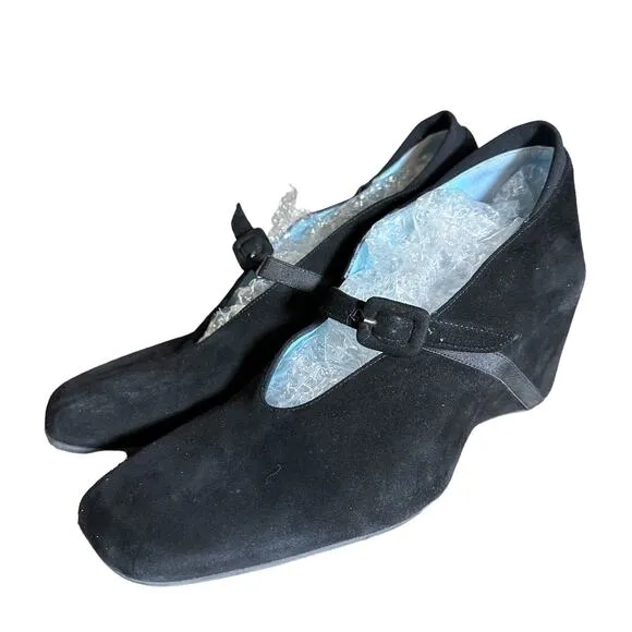 Thierry Rabotin Wedges Flange suede Leather Black Mary jane goth 39 EU 8.5 US