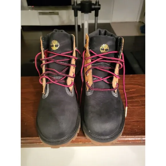 Timberland A4125 Boots Boys Shoes Size 1 Waterproof Nubuck Casual Black