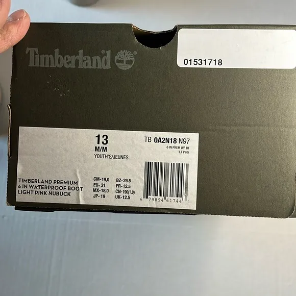 Timberland Boots Girls Size 13 Light Pink Nubuck Waterproof Leather Lace up