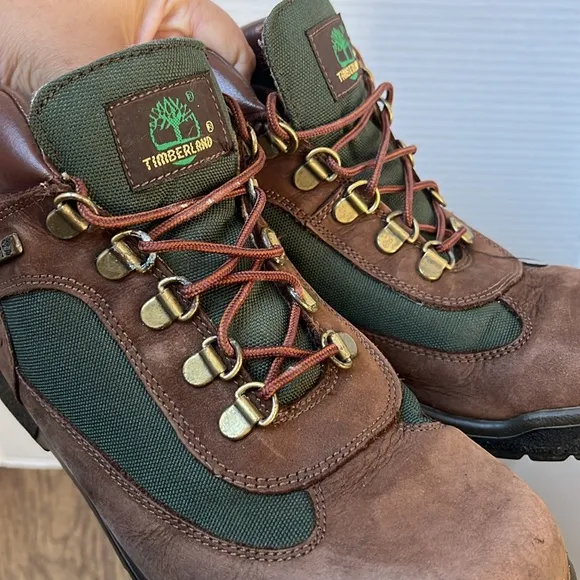 Timberland Field Boots Brown Nubuck Olive Green Leather Hiking Boots Size 6