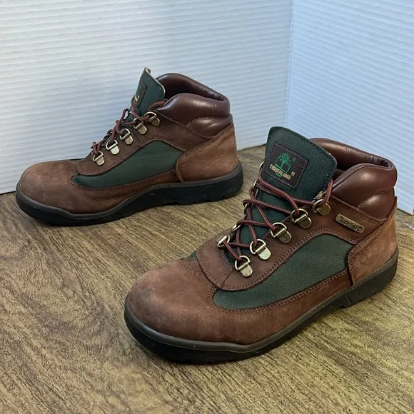 Timberland Field Boots Brown Nubuck Olive Green Leather Hiking Boots Size 6