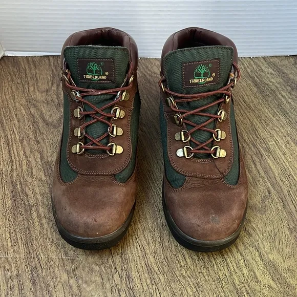 Timberland Field Boots Brown Nubuck Olive Green Leather Hiking Boots Size 6