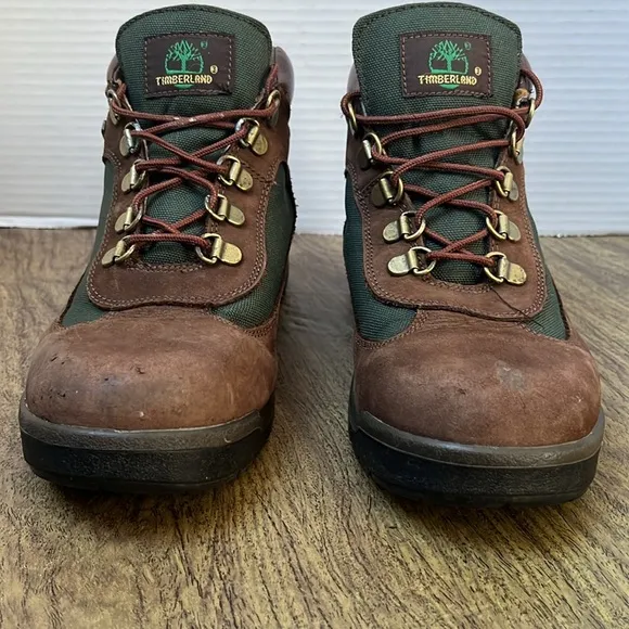 Timberland Field Boots Brown Nubuck Olive Green Leather Hiking Boots Size 6