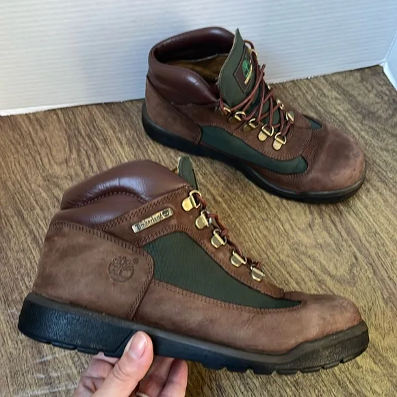 Timberland Field Boots Brown Nubuck Olive Green Leather Hiking Boots Size 6