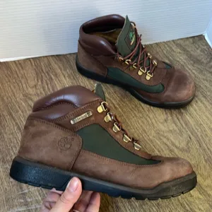 Timberland Field Boots Brown Nubuck Olive Green Leather Hiking Boots Size 6