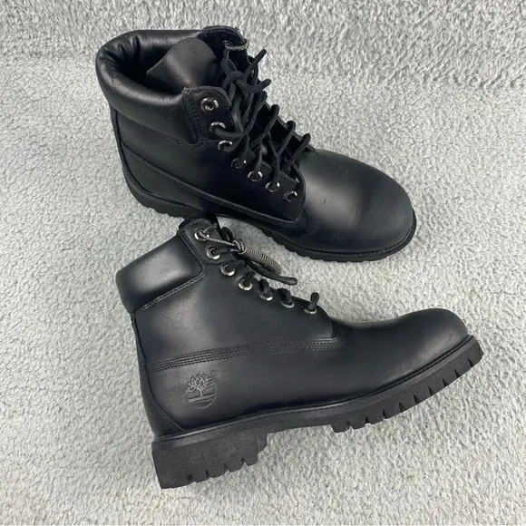 Timberland Waterproof Boot Men's 7.5M 6&quot; Premium Leather Black Smooth‎ Lace Up