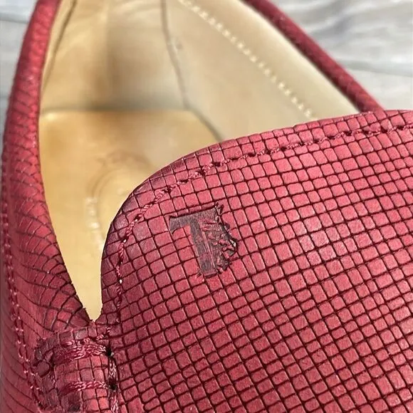 Tod’s Red Leather Men’s Sz 6.5 Slip On Casual Rubber Grip Loafer Driving Shoes