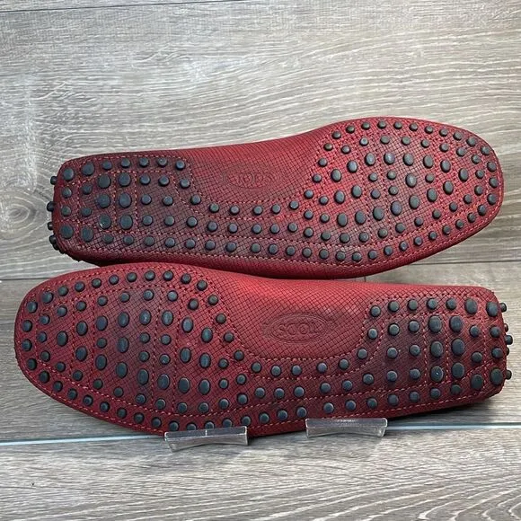 Tod’s Red Leather Men’s Sz 6.5 Slip On Casual Rubber Grip Loafer Driving Shoes