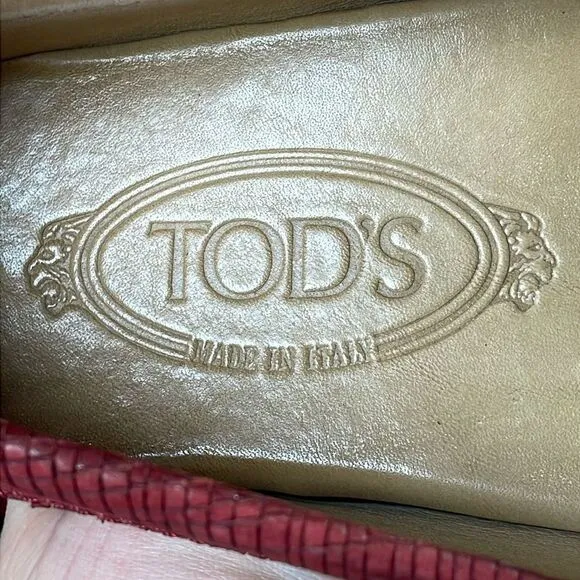 Tod’s Red Leather Men’s Sz 6.5 Slip On Casual Rubber Grip Loafer Driving Shoes