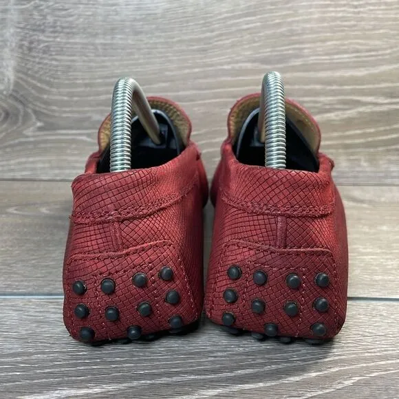 Tod’s Red Leather Men’s Sz 6.5 Slip On Casual Rubber Grip Loafer Driving Shoes