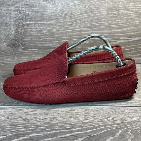 Tod’s Red Leather Men’s Sz 6.5 Slip On Casual Rubber Grip Loafer Driving Shoes