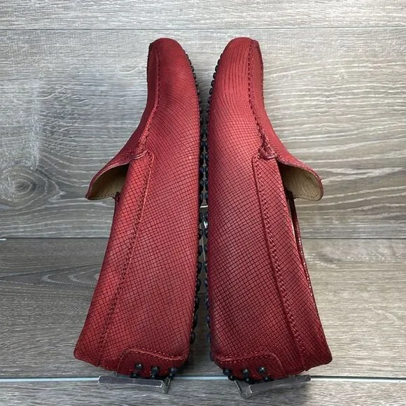 Tod’s Red Leather Men’s Sz 6.5 Slip On Casual Rubber Grip Loafer Driving Shoes