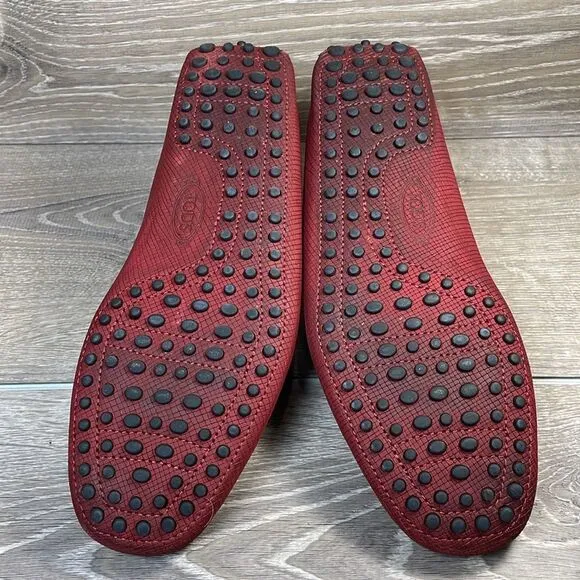 Tod’s Red Leather Men’s Sz 6.5 Slip On Casual Rubber Grip Loafer Driving Shoes