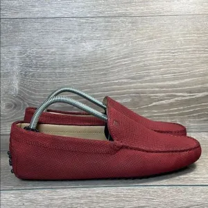 Tod’s Red Leather Men’s Sz 6.5 Slip On Casual Rubber Grip Loafer Driving Shoes