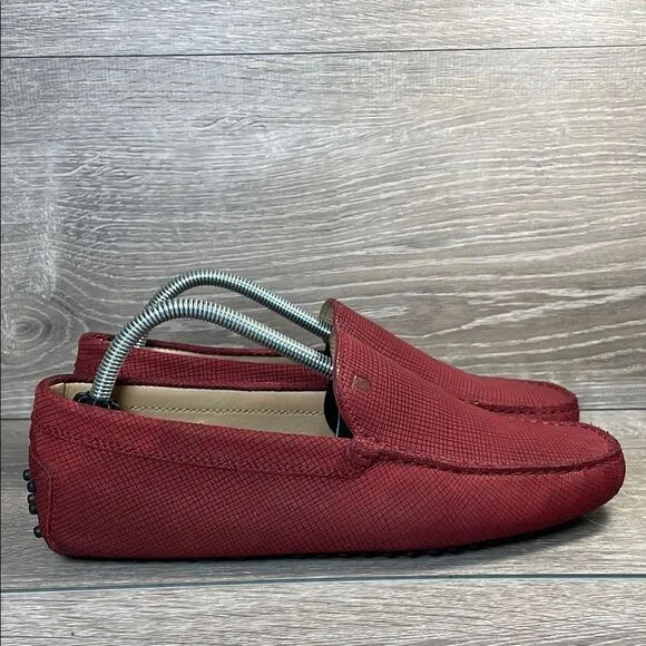 Tod’s Red Leather Men’s Sz 6.5 Slip On Casual Rubber Grip Loafer Driving Shoes
