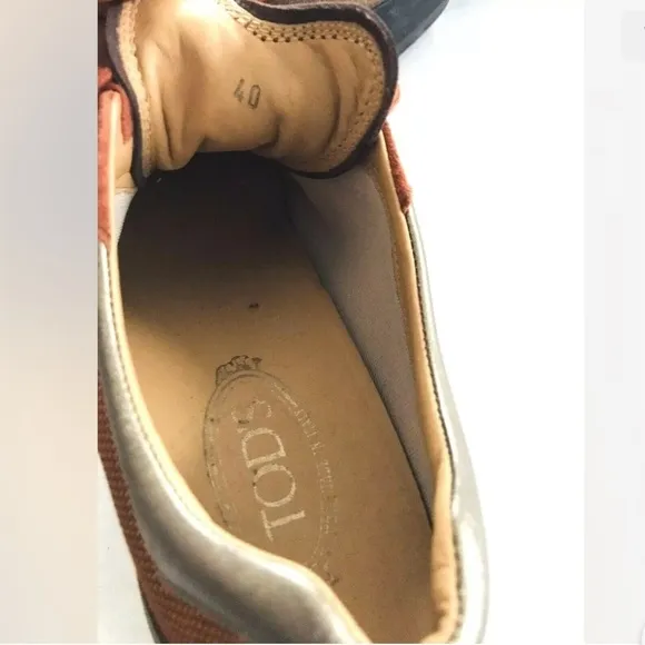 Tod's | Suede Lace Up Mesh Shoes Womens Size 40 Orange Pointy Toe Casual