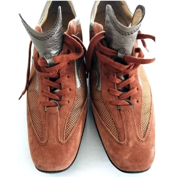 Tod's | Suede Lace Up Mesh Shoes Womens Size 40 Orange Pointy Toe Casual
