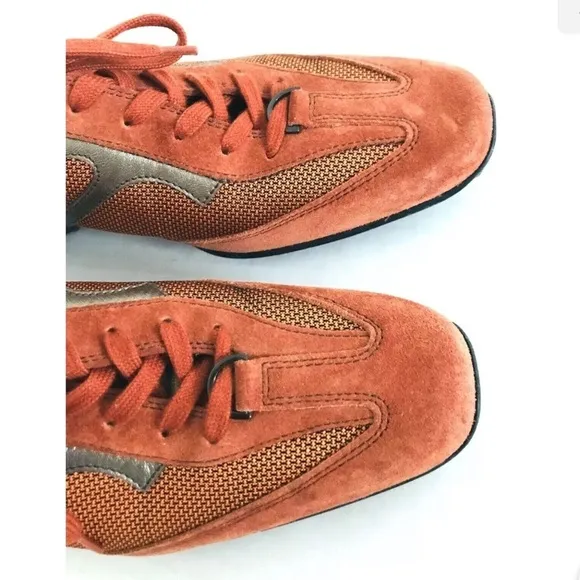 Tod's | Suede Lace Up Mesh Shoes Womens Size 40 Orange Pointy Toe Casual