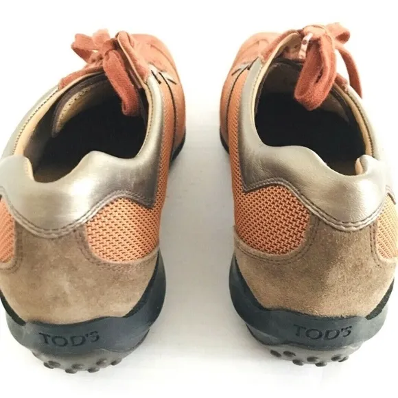 Tod's | Suede Lace Up Mesh Shoes Womens Size 40 Orange Pointy Toe Casual