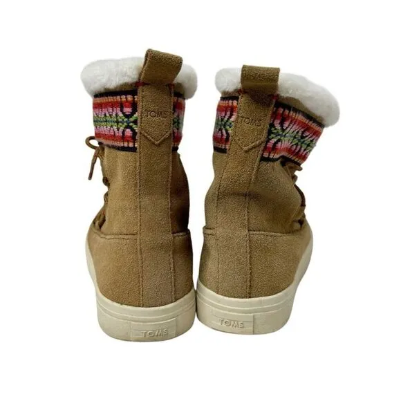 Toms alpine lace up short boots in tan suede size 8