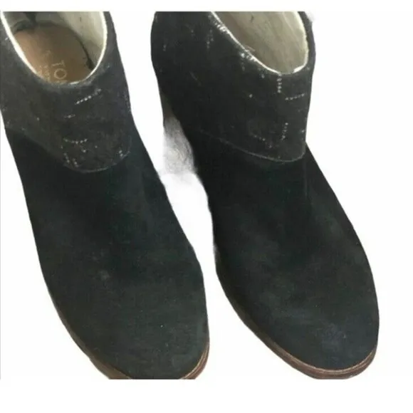 TOMS Leila Black Suede Ankle Boot Women's Shoes Size 6 Pull On Booties Zipper
