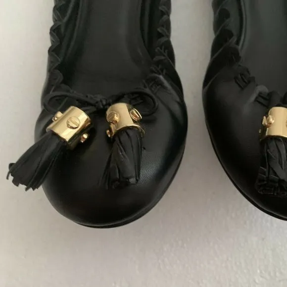 TORY BURCH BLACK MESTICO REESE NEW SHOES LEATHER LOGO BALLET FLATS 6.5