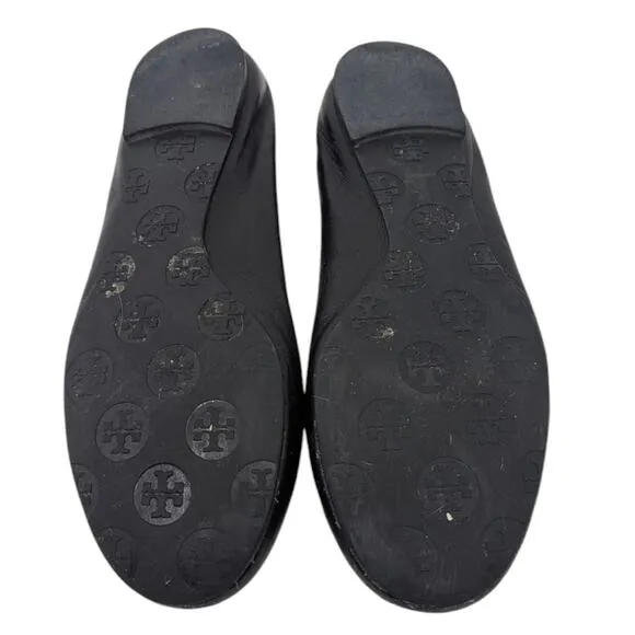 Tory Burch Black Napa Leather Minnie Ballet Flats Logo 7
