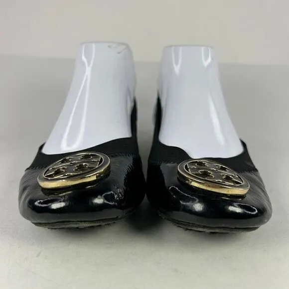 Tory Burch Black Patent Leather Flats US 6.5 Ballet Slip-On Shoes