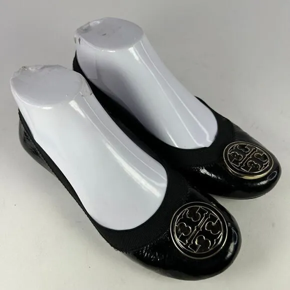 Tory Burch Black Patent Leather Flats US 6.5 Ballet Slip-On Shoes