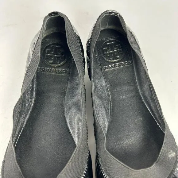 Tory Burch Black Patent Leather Flats US 6.5 Ballet Slip-On Shoes