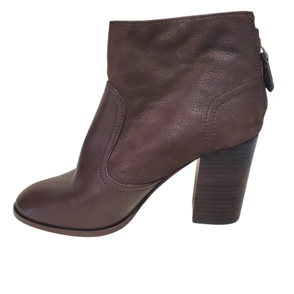 Tory Burch Brown Leather Bootie Block Heel