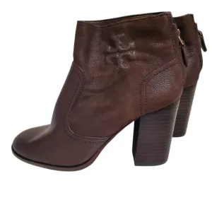 Tory Burch Brown Leather Bootie Block Heel