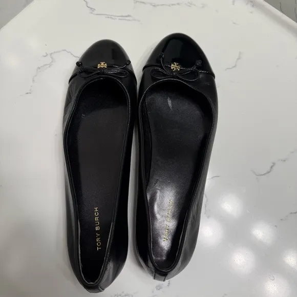 Tory Burch Cap-Toe Ballet Flats with Bows - Black