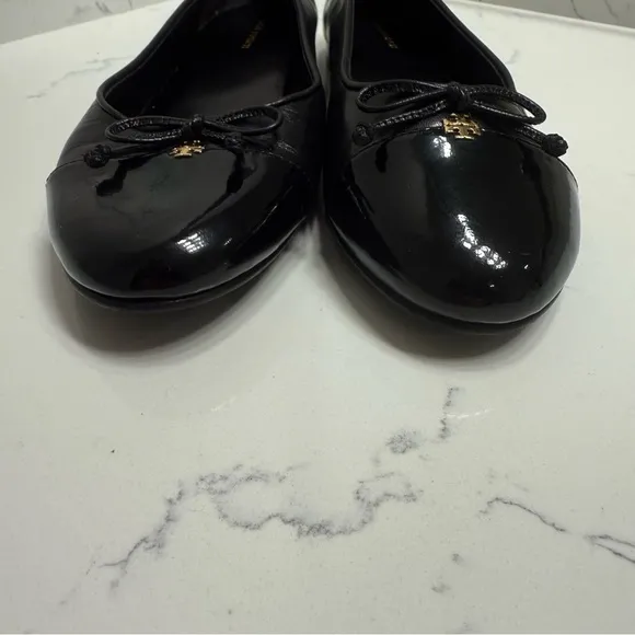 Tory Burch Cap-Toe Ballet Flats with Bows - Black