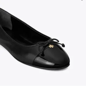 Tory Burch Cap-Toe Ballet Flats with Bows - Black