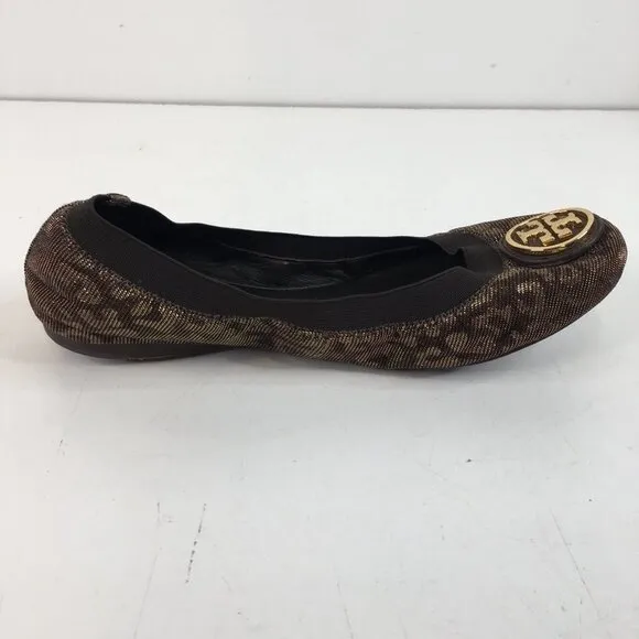 Tory Burch Caroline 2 Ballet Flats in Bronze Leopard Size 6.5M