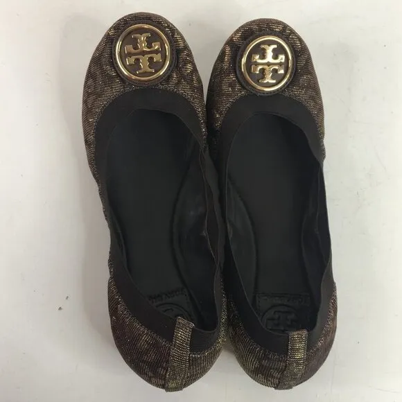 Tory Burch Caroline 2 Ballet Flats in Bronze Leopard Size 6.5M