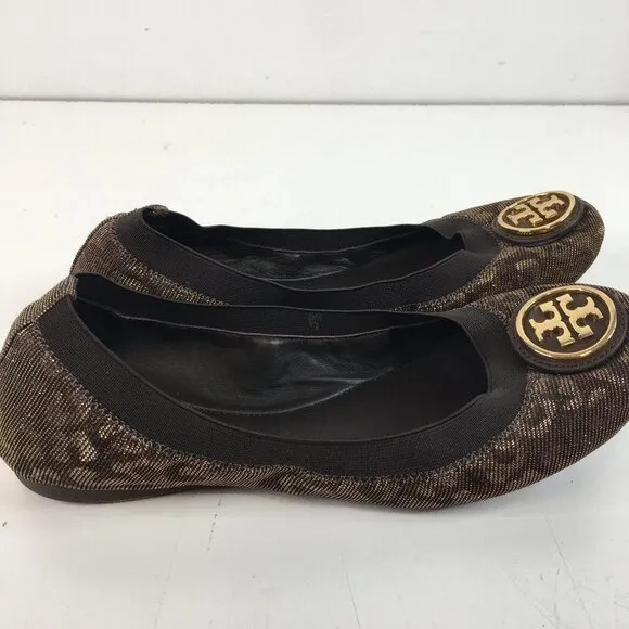 Tory Burch Caroline 2 Ballet Flats in Bronze Leopard Size 6.5M