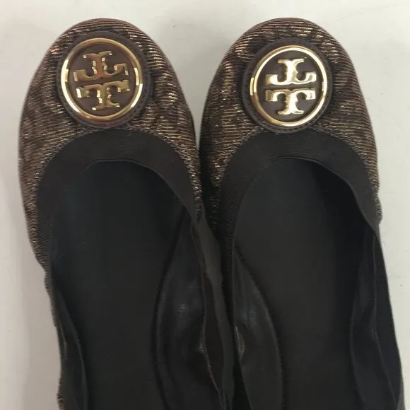 Tory Burch Caroline 2 Ballet Flats in Bronze Leopard Size 6.5M