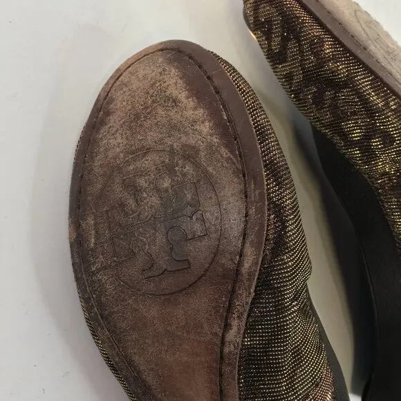Tory Burch Caroline 2 Ballet Flats in Bronze Leopard Size 6.5M