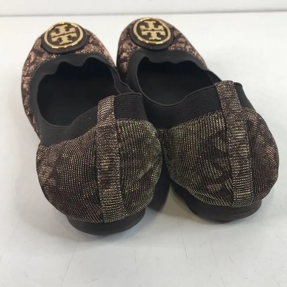 Tory Burch Caroline 2 Ballet Flats in Bronze Leopard Size 6.5M