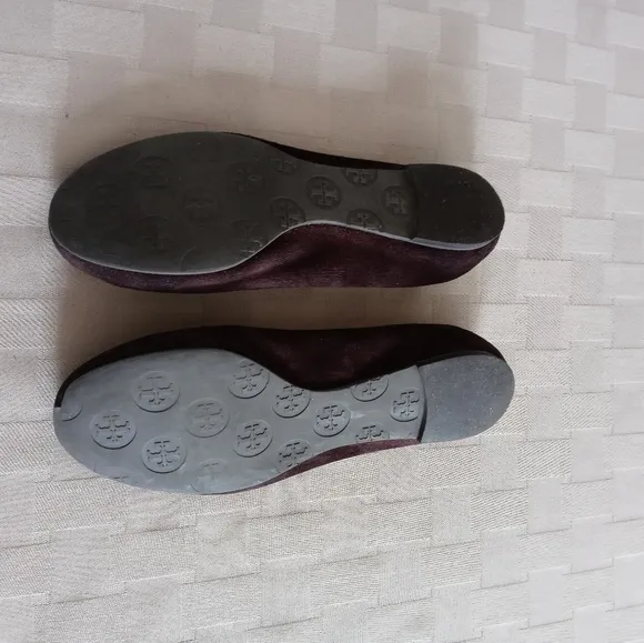 Tory Burch Chocolate Brown Enamel Logo Suede Reva Flats