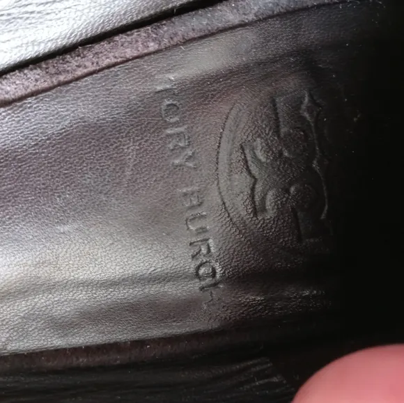 Tory Burch Chocolate Brown Enamel Logo Suede Reva Flats