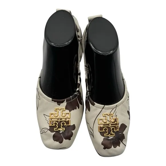 TORY BURCH Cream and Brown Leather Ballet Flats with Gold Hardware | US 7.5