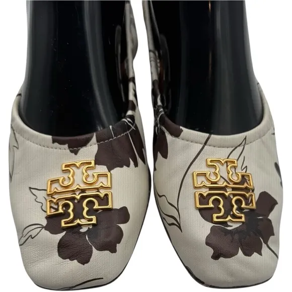 TORY BURCH Cream and Brown Leather Ballet Flats with Gold Hardware | US 7.5