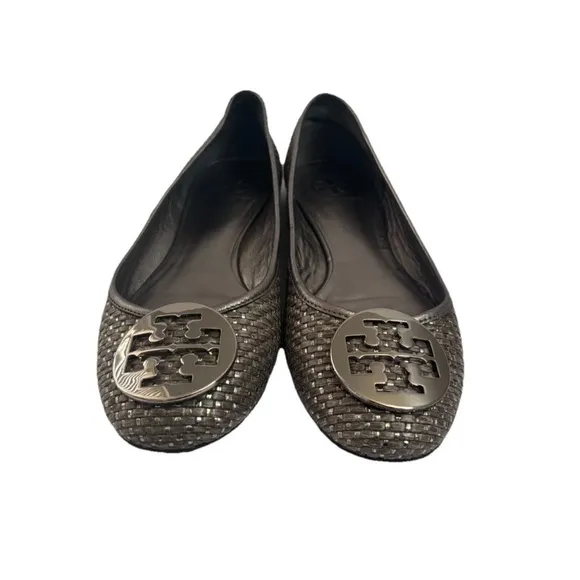 Tory Burch flats Shoes size 9.5 Ballet Slip Ons Gray Silver