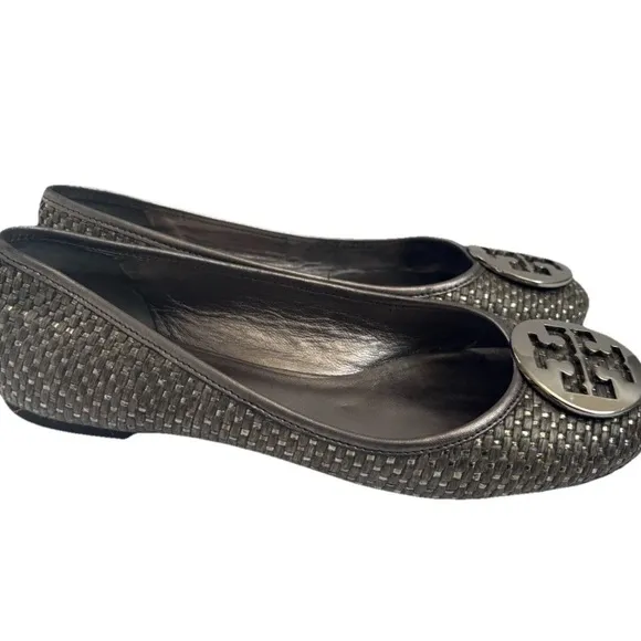 Tory Burch flats Shoes size 9.5 Ballet Slip Ons Gray Silver