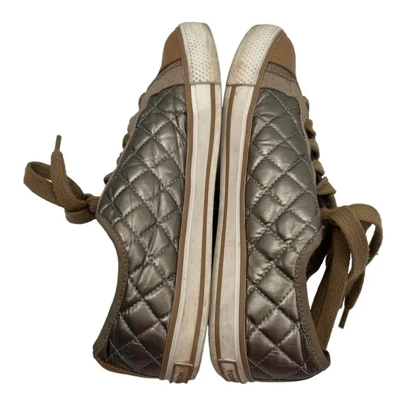 Tory Burch Gold Quilted Lace Up Cap Toe Sneakers Size 8.5 Women’s