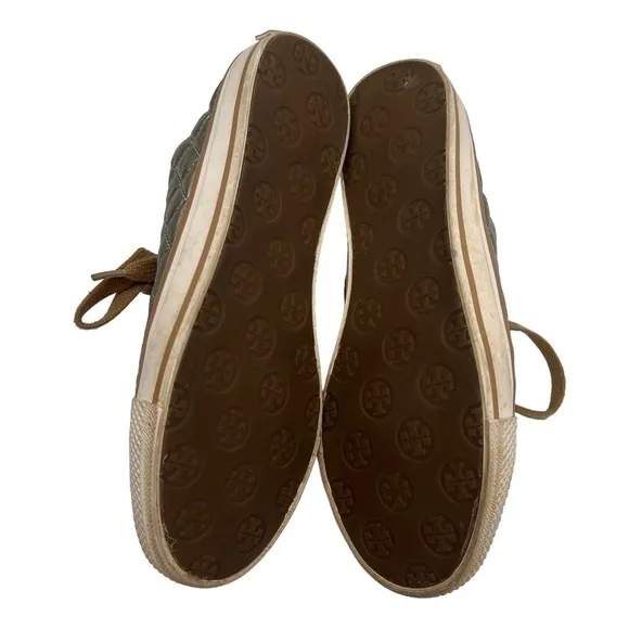 Tory Burch Gold Quilted Lace Up Cap Toe Sneakers Size 8.5 Women’s
